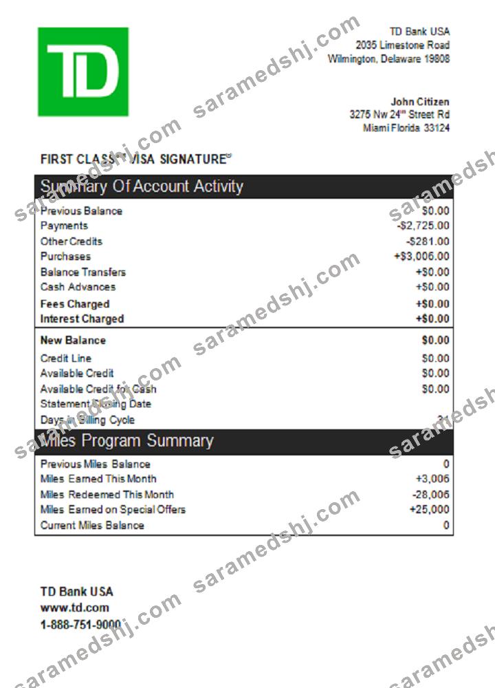 USA TD bank credit card st
